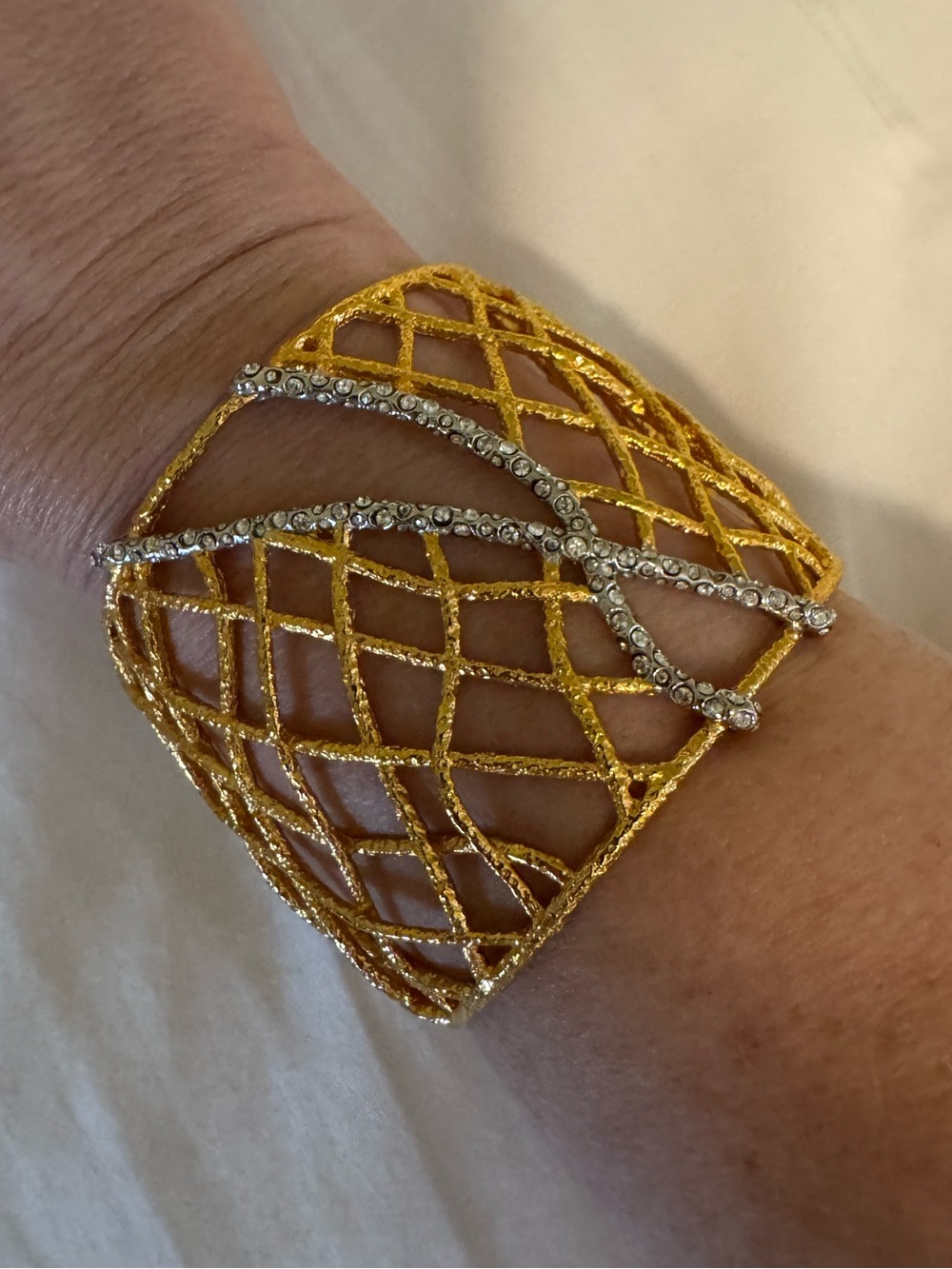 Alexis Bittar 18k Gold Plated Lattice Swarovski Crystal Cuff Bracelet